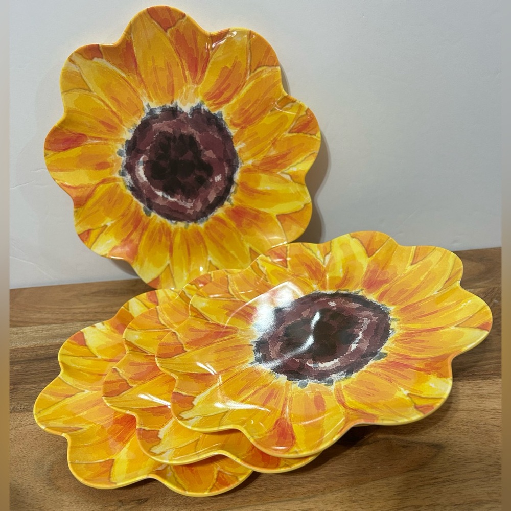 Set of 4 Sunflower Melamine Dessert Plates 8” Hobby Lobby NEW